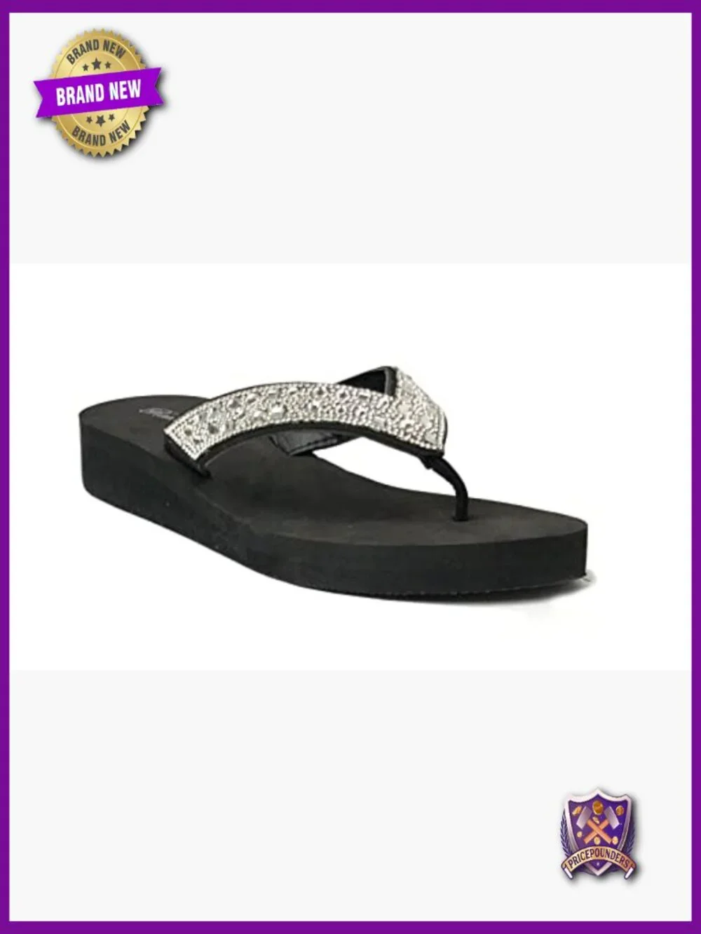 Rhinestone T-Strap Wedge Sandals Platform Flip Flops - Picture 3 of 5